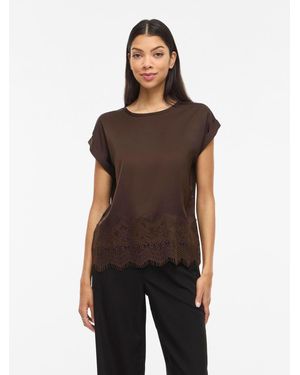 Vila Short Sleeve Full Satin Lace Top - Brown