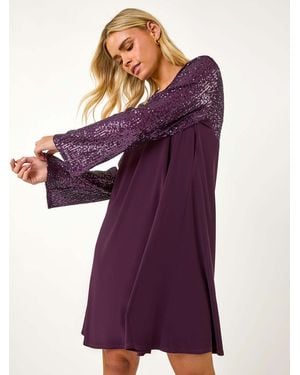 Roman Petite Contrast Sequin Shift Stretch Dress - Purple