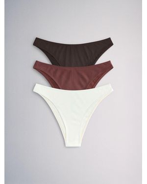 The Set High Leg 3 Pack Bikini Bottoms/Chocolate/Cream - Brown