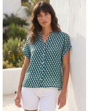 Roman Geometric Print Relaxed Shirt - Blue