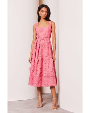 Lipsy Premium Geblümtes Midi-Ballkleid Mit 3D-Spitzenstickerei - Pink