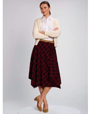 Jolie Moi Check Asymmetric Woven Midi Skirt - Red
