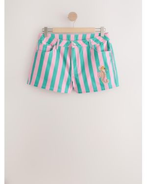 Next Turq Stripe Embellished Denim Shorts - Blue