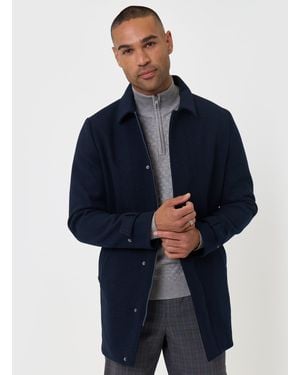 Threadbare Longline Funnel Neck Coat - Blue