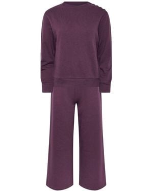 M Com Petite Sweat Top & Wide Leg Sweatpants Set - Purple