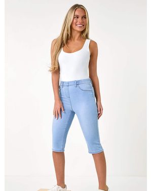 Roman Stretch Knee Length Pedal Pusher Shorts - Blue