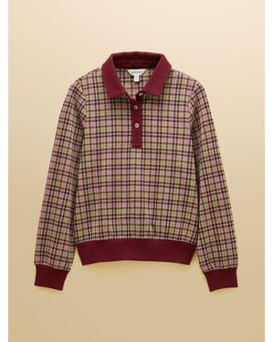 Joules Laurel Burgundy Houndstooth Check Long Sleeve Jersey Top - Brown