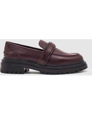 Reiss Leather Strap-Detail Lug-Sole Loafers - Red
