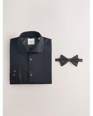 Next Slim Fit Occasion Shirt And Bow Tie Pack - Blue