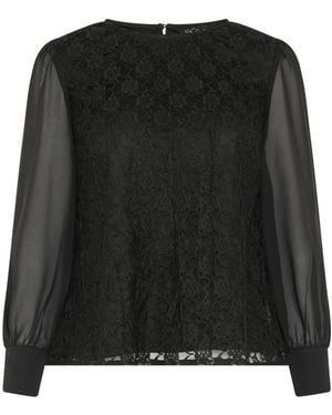 M Com Petite Lace Front Chiffon Blouse - Black