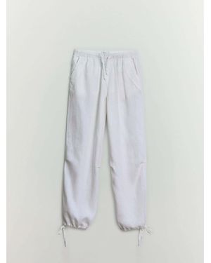 BHOEM Neutral Wide Leg 100% Linen Pants With Tie Detail - White