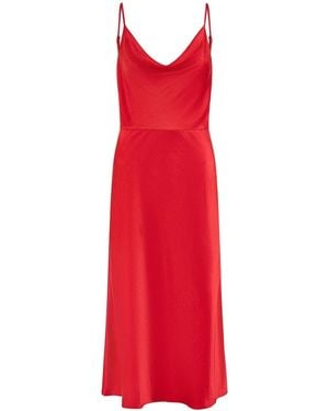 Yumi' Satin Cowl Neck Midi Dress - Red