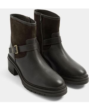 Evans Extra Wide Fit Double Buckle Leather Boots - Black