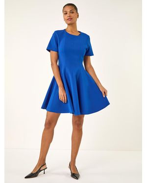 Roman Panel Flared Stretch Dress - Blue