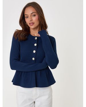 Threadbare Crew Neck Peplum Cardigan - Blue