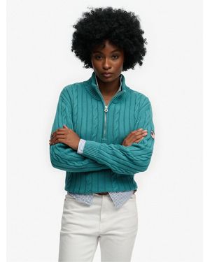Superdry Slouchy Cable Half Zip Sweater - Blue