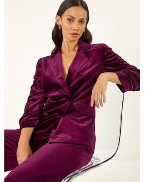 Roman Double Breasted Velvet Blazer - Purple
