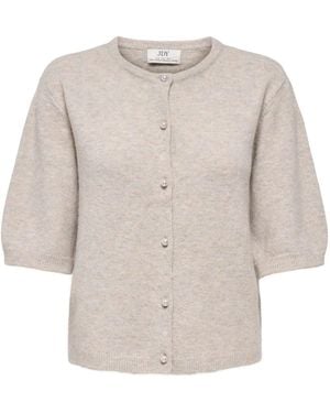 Jdy Short Sleeve Pearl Button Cardigan - White