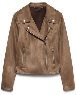 Vero Moda Faux Suede Biker Jacket - Brown