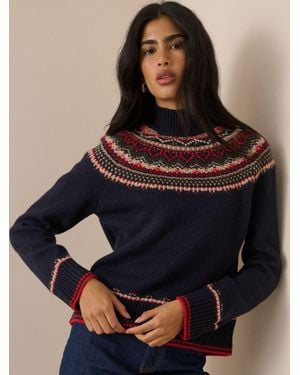Nobody's Child Nobodys Child Fair Isle Yoke Sweater - Blue