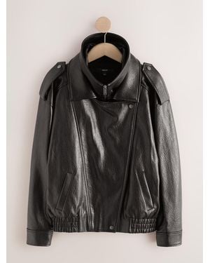 Next Faux Leather Funnel Neck Bomber Jacket - Black