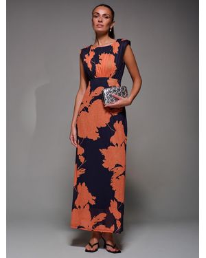 Jolie Moi Slash Neck Fit & Flare Mesh Maxi Dress - Gray