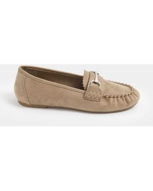 Yours Curve Extra Wide Fit Faux Suede Loafers - Natural