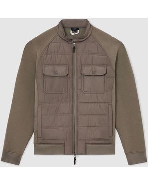 Reiss Hybrid Quilted Interlock Flap-Pocket Jacket - Brown