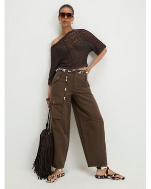 River Island Mid Rise Barrel Leg Cargo Trousers - Brown