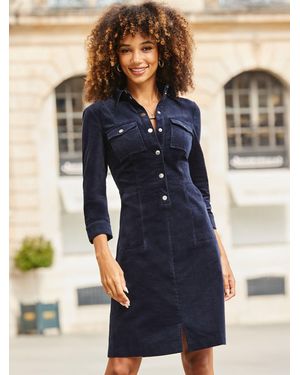 Sosandar Velvet Popper Front Dress - Blue