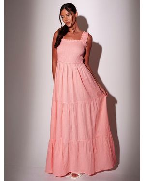 South Beach Smocked Bodice Tiered Maxi Dress - Pink