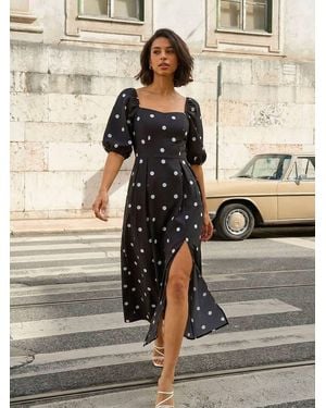 Roman Polka Dot Midi Dress - Natural