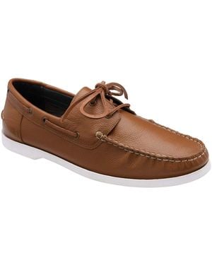 Frank Wright Leather Lace-Up Boat Shoes - Brown