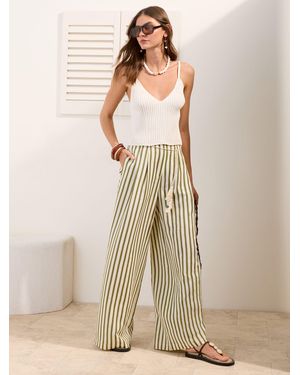 Friends Like These Striped Tie Waist Wide Leg Pants - Natural