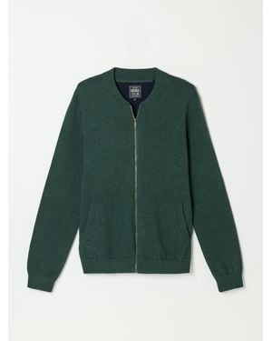 FatFace Fatface Ashurst Dark Knitted Zip Front Bomber Jacket - Green