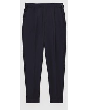 Reiss Cantwell Cotton-Blend Tapered Trousers - Blue