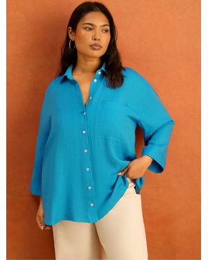 Live Unlimited Wide Sleeve Button-Up Shirt - Blue