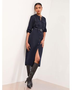 Lipsy Animal Print Woven Pleated Midi Shirt Dress - Blue