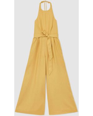 Reiss Linen Open-Back Wide-Leg Jumpsuit - Yellow
