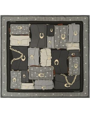 COACH Stacked Tabby Star Print Silk Square Scarf - Grey