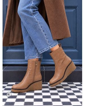 Novo Taupe Jenna Mid Wedge Casual Ankle Boots - Blue