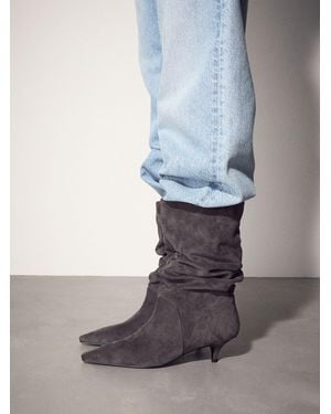 Next Standard Fit Forever Comfort Slouch Pointed Toe Kitten Heel Boots - Gray