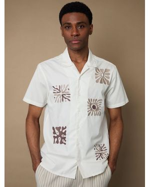 Threadbare Beach Embroidered Cotton Poplin Short Sleeve Shirt - Natural