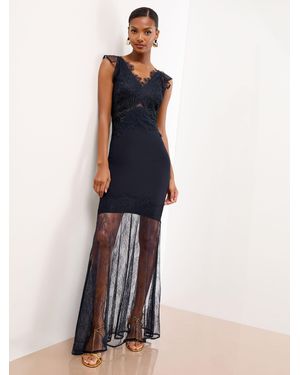 Lipsy Cami Mesh Lace Mix Hem Maxi Dress - Blue