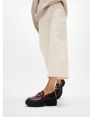 Fitflop F-Luma Square Chain Leather Demi Wedge Loafers - Natural