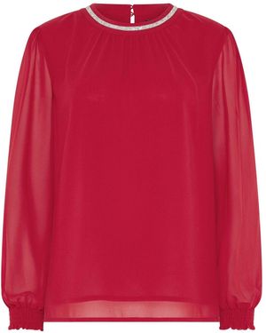 M Com Trim Neck Blouse - Red