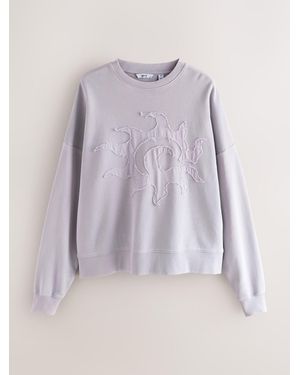 Next Light Edit Graphic Waffle Texture Crew Neck Sweatshirt - Gray
