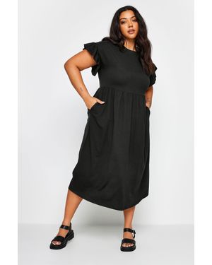 Yours Curve Pure 100% Baumwolle Rüschenärmel Midaxi Kleid44 - Schwarz