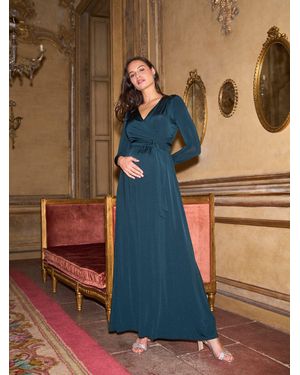 Seraphine Premium Maternity & Nursing Wrap Maxi Dress - Blue