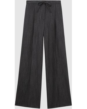 Reiss Dark Derby Petite Wool-Blend Wide-Leg Drawstring Pants - Black